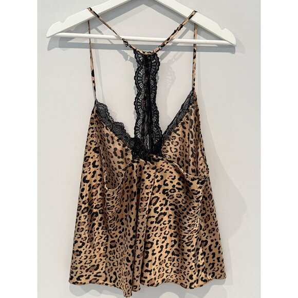 In Bloom By Jonquil Women Satin Pajama Tank Top Plus Size 2X Brown Leopard Print - Picture 2 of 10